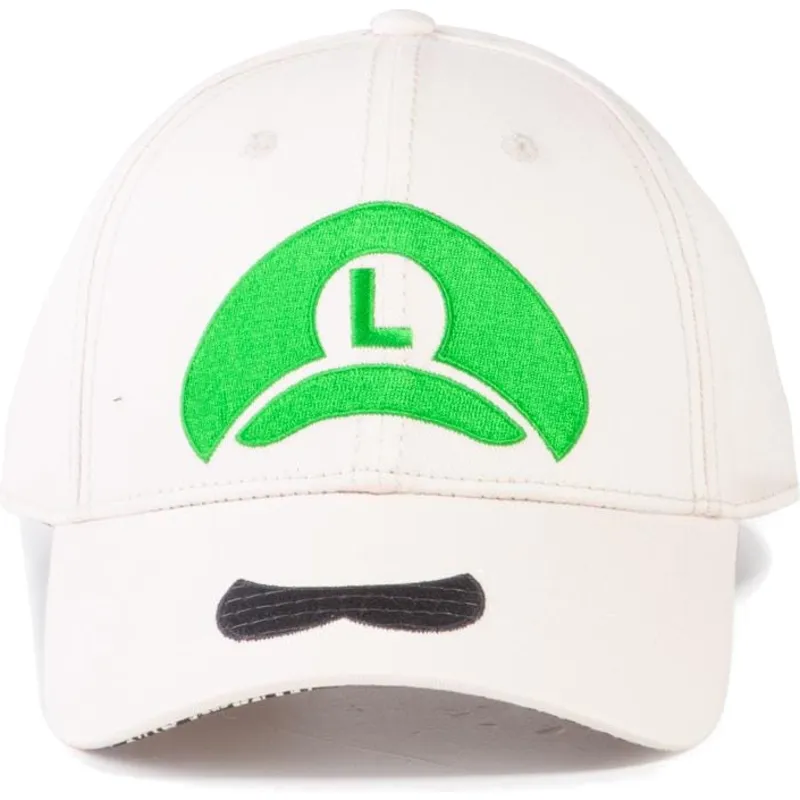 Difuzed Curved Brim Luigi Icon Super Mario Bros White Snapback Cap