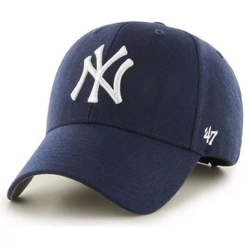 47 Brand Curved Brim Mit Weißem Logo New York Yankees MLB MVP Snapback Cap marineblau