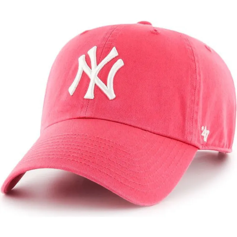 gebogene-kaugummirosa-kappe-von-new-york-yankees-mlb-clean-up-von-47-brand
