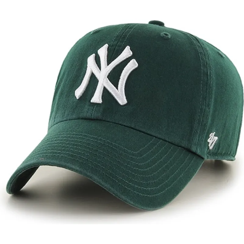 dunkelgrune-gebogene-kappe-mit-weissem-new-york-yankees-logo-mlb-clean-up-von-47-brand