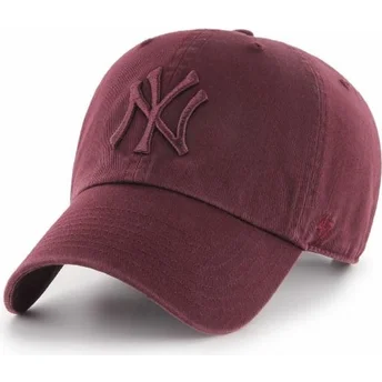 47 Brand Curved Brim Maroon Logo New York Yankees MLB Clean Up Maroon Cap