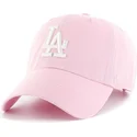 rosa-gebogener-hut-mit-weissem-los-angeles-dodgers-mlb-clean-up-logo-von-47-brand