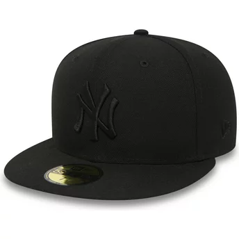 New Era Flat Brim 59FIFTY schwarz on schwarz New York Yankees MLB Fitted Cap schwarz