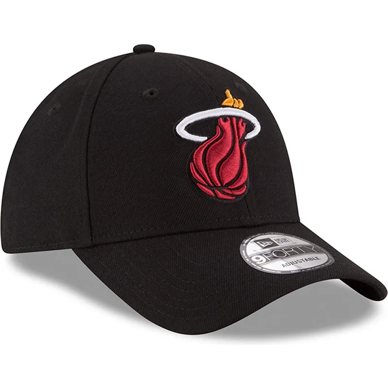 schwarze-verstellbare-curved-cap-9forty-the-league-der-miami-heat-nba-von-new-era