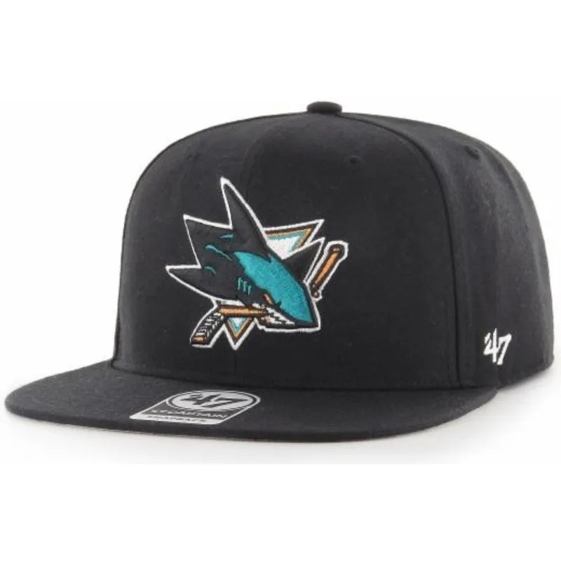 cepur-plakana-melns-snapback-captain-no-shot-no-san-jose-sharks-nhl-no-47-brand