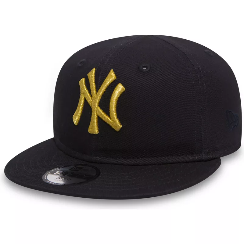 new-era-kinder-flat-brim-goldenes-logo-9fifty-golden-new-york-yankees-mlb-snapback-cap-schwarz-