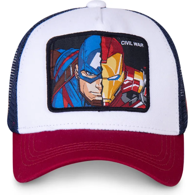 cepur-izliekta-truckeris-balts-snapback-civil-war-war1-kapteinis-amerika-un-dzelzs-virs-marvel-comics-no-capslab
