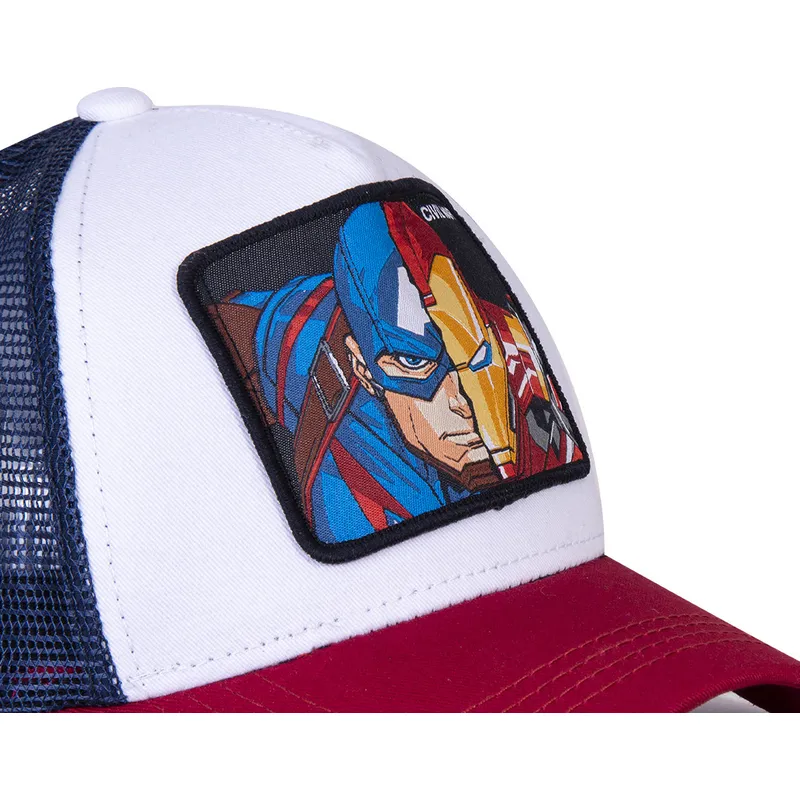 cepur-izliekta-truckeris-balts-snapback-civil-war-war1-kapteinis-amerika-un-dzelzs-virs-marvel-comics-no-capslab