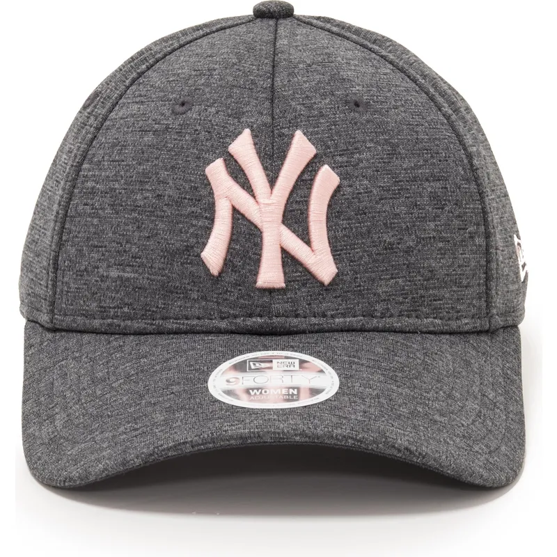 graue-verstellbare-curved-cap-mit-rosa-logo-9forty-tech-jersey-der-new-york-yankees-mlb-von-new-era
