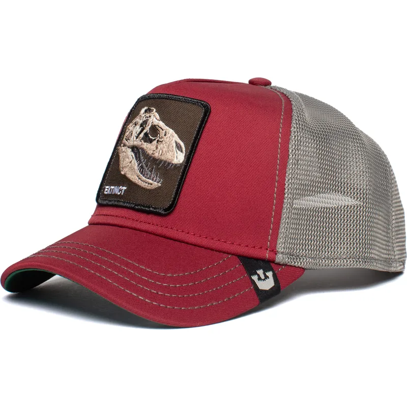 czerwona-i-szara-czapka-trucker-z-dinozaurem-t-rex-extinct-od-goorin-bros