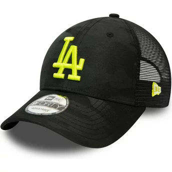 New Era Curved Brim Yellow Logo 9FORTY Home Field Los Angeles Dodgers MLB Camouflage and Black Adjustable Cap