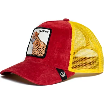 Gorra trucker roja y amarilla leopardo Flaming Hot Cheetah The Farm de Goorin Bros.