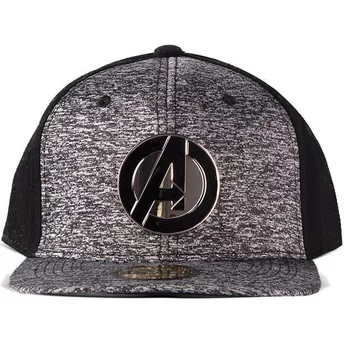 Difuzed Flat Brim Metal Avengers Logo Marvel Comics Grey and Black Snapback Cap