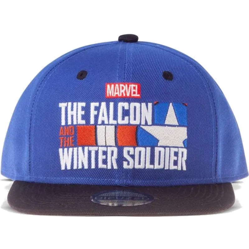 blaue-und-schwarze-snapback-flatcap-the-falcon-and-the-winter-soldier-logo-marvel-comics-von-difuzed