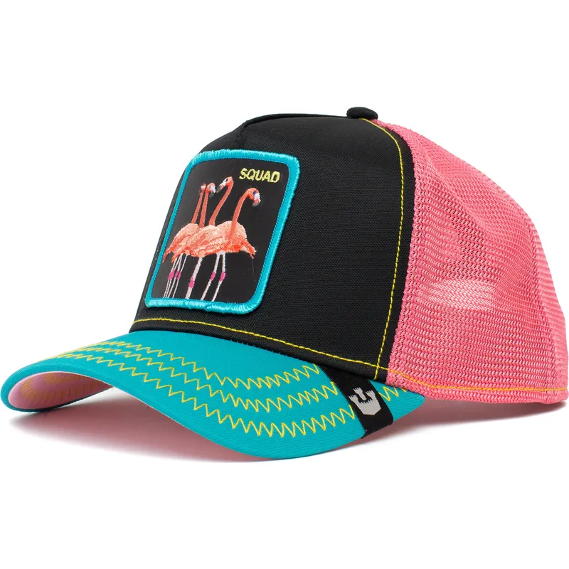 cepur-izliekta-truckeris-melns-snapback-rosa-squad-flamingoals-the-farm-no-goorin-bros