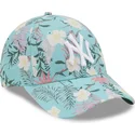 new-era-9forty-verstellbare-blaue-kappe-mit-gebogenem-schirm-und-floralem-muster-der-new-york-yankees-mlb