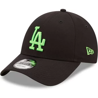 New Era Curved Brim Green Logo 9FORTY Neon Pack Los Angeles Dodgers MLB Black Adjustable Cap