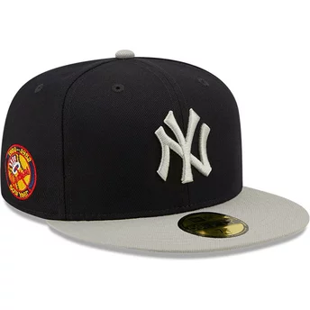 New Era Flat Brim 59FIFTY Side Patch New York Yankees MLB Navy Blue and Grey Fitted Cap