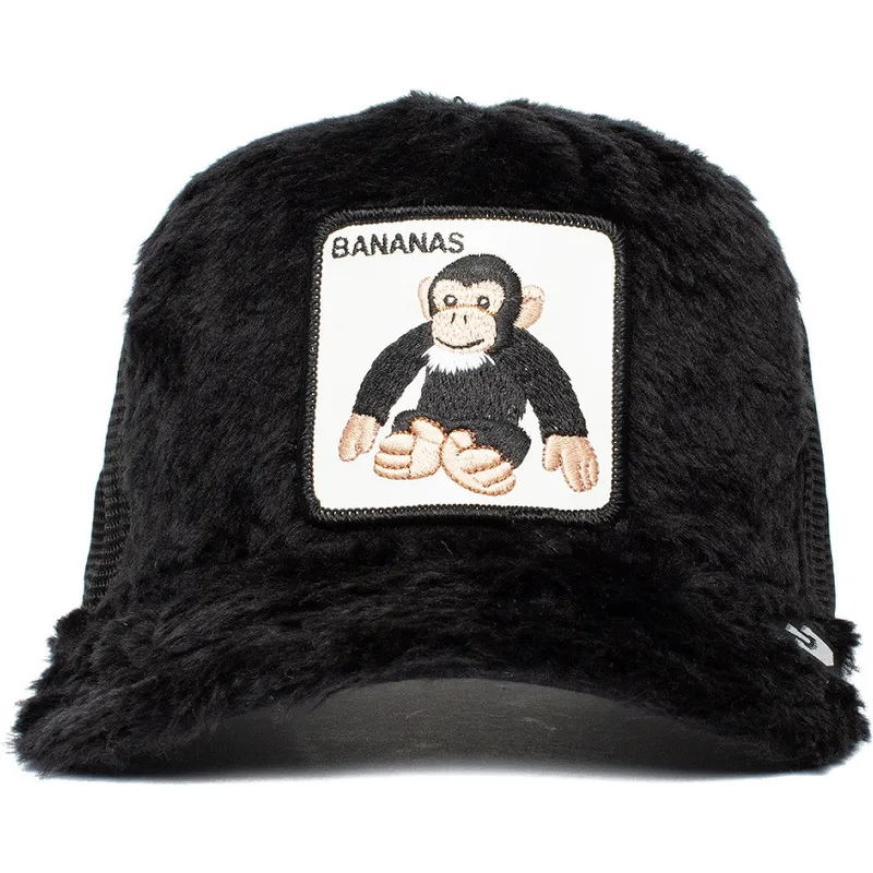 schwarze-trucker-kappe-aus-lammfell-fur-jungen-pluschaffe-bananas-little-nanner-the-farm-von-goorin-bros