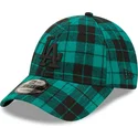 9forty-plaid-los-angeles-dodgers-mlb-dunkelgrune-verstellbare-kappe-mit-gebogenem-schirm-und-schwarzem-logo-von-new-era