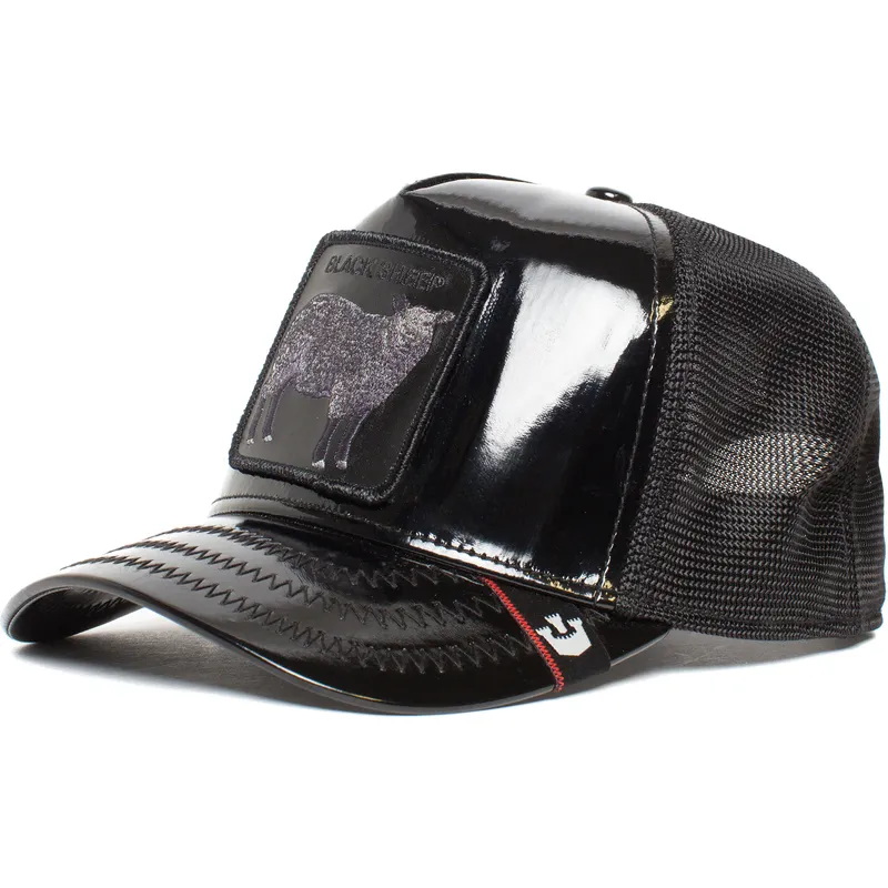 cepur-izliekta-truckeris-melns-snapback-black-sheep-big-black-patent-leather-the-farm-no-goorin-bros