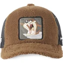 braune-trucker-cap-mit-schaffell-tasmanischer-teufel-fur1-taz2-looney-tunes-von-capslab
