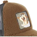braune-trucker-cap-mit-schaffell-tasmanischer-teufel-fur1-taz2-looney-tunes-von-capslab