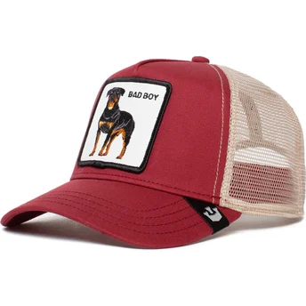 Czapka trucker czerwona i biała rottweiler The Baddest Boy The Farm od Goorin Bros.