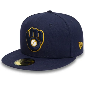 Cepur plakana tumši zils pieguļošs 59FIFTY Authentic On Field no Milwaukee Brewers MLB no New Era