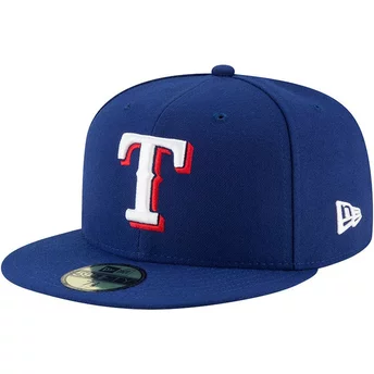 New Era Flat Brim 59FIFTY Authentic On Field Texas Rangers MLB Blue Fitted Cap