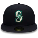 casquette-plate-bleue-marine-ajustee-59fifty-authentic-on-field-seattle-mariners-mlb-new-era