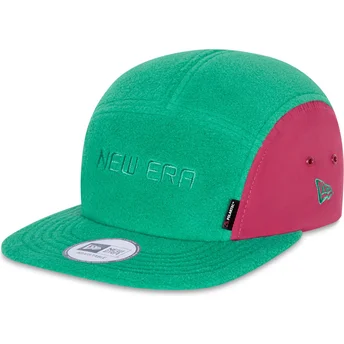 New Era Flat Brim Camper Polartec Fleece Green and Pink Adjustable Cap