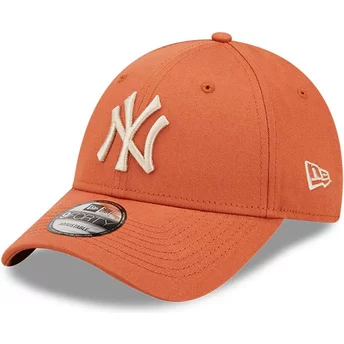New Era Curved Brim 9FORTY League Essential New York Yankees MLB Orange Adjustable Cap with Beige Logo