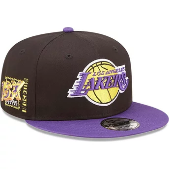 New Era Flat Brim 9FIFTY Team Patch Los Angeles Lakers NBA Black and Purple Snapback Cap