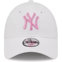 new-era-curved-brim-youth-pink-logo-9forty-league-essential-new-york-yankees-mlb-white-adjustable-cap