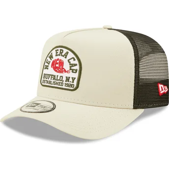 New Era Buffalo New York A Frame State Patch Beige Trucker Hat