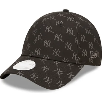 Gorra curva negra ajustable para mujer 9FORTY Monogram de New York Yankees MLB de New Era