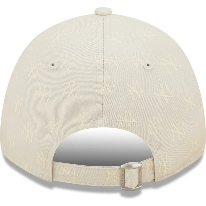 beige-gebogene-verstellbare-damenkappe-9forty-monogram-der-new-york-yankees-mlb-von-new-era