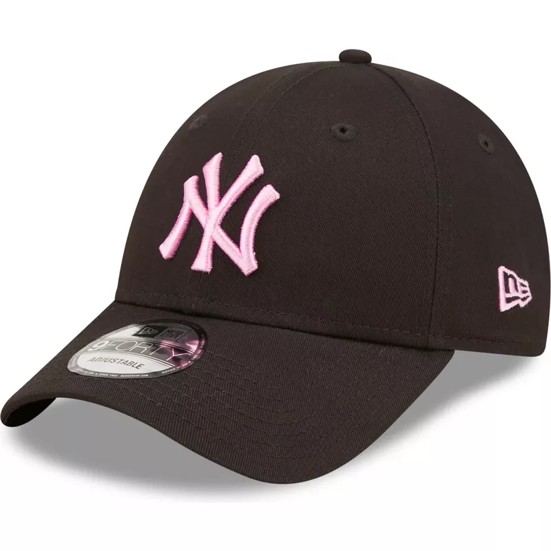 new-era-curved-brim-pink-logo-9forty-league-essential-new-york-yankees-mlb-black-adjustable-cap