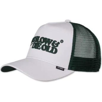 Gorra trucker blanca y verde Live Slow & Die Old HFT LSDO de Djinns