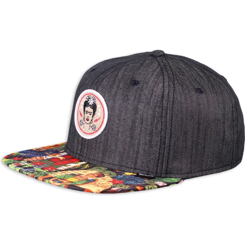 cepur-plakana-melns-snapback-frida-kahlo-linen-rev-no-djinns