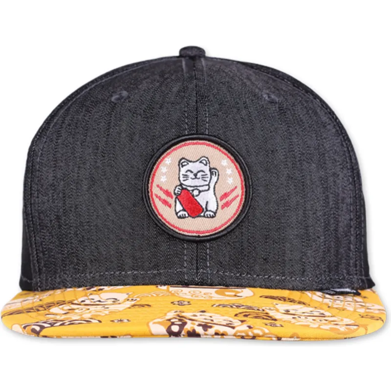 cepur-plakana-melns-snapback-lucky-cat-linen-rev-no-djinns