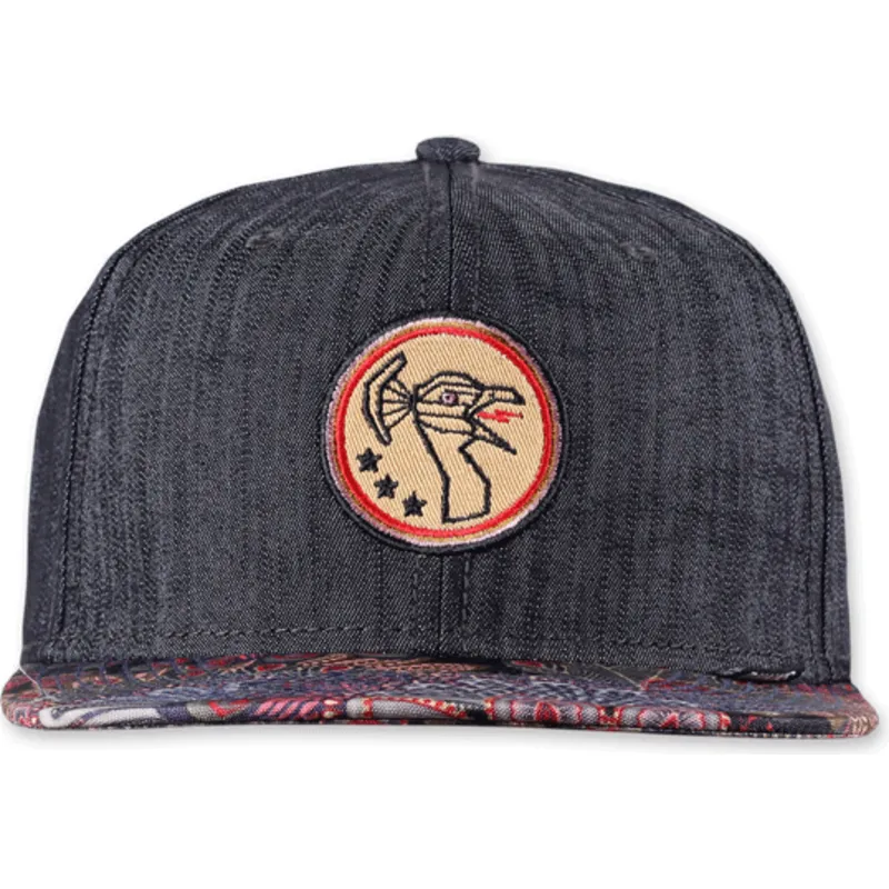 cepur-plakana-melns-snapback-peacock-linen-rev-no-djinns