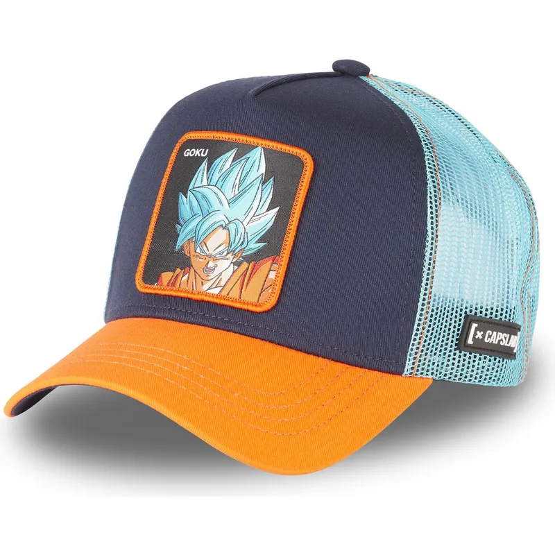 trucker-cap-marineblau-und-orange-son-goku-super-saiyan-blue-cas-gok2-dragon-ball-von-capslab