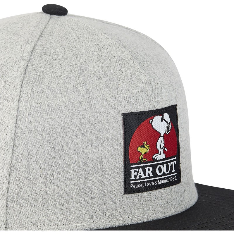 capslab-flat-brim-snoopy-far-out-naw3-peanuts-grey-and-black-snapback-cap
