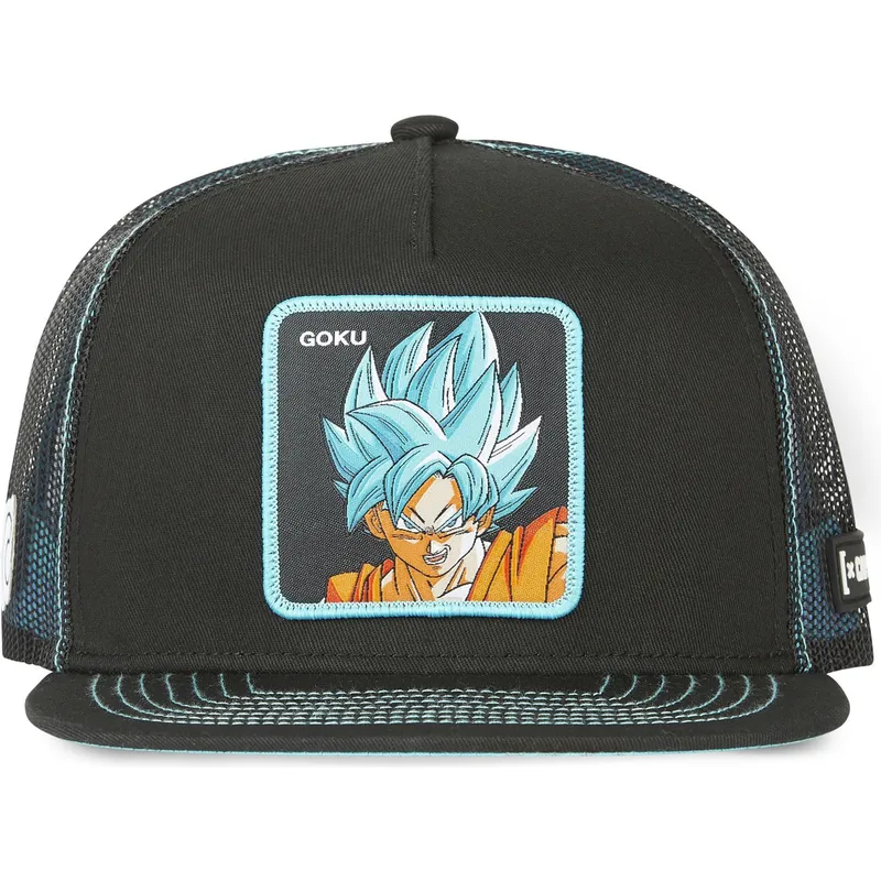 schwarze-und-blaue-trucker-flatcap-son-goku-super-saiyan-blue-sa1-dragon-ball-von-capslab
