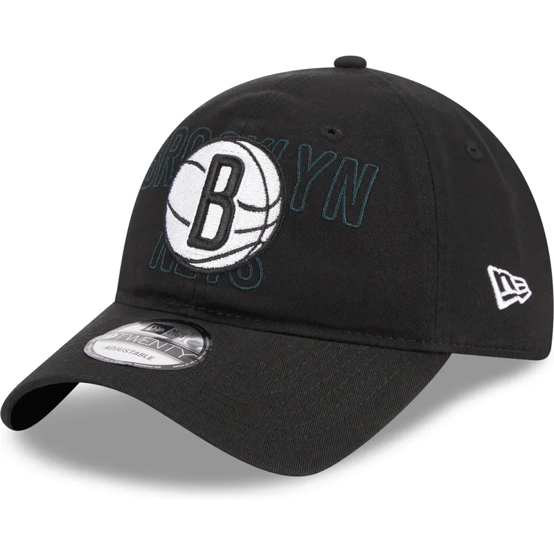 cepur-izliekta-melns-regulejama-lente-9twenty-draft-edition-2023-no-brooklyn-nets-nba-no-new-era