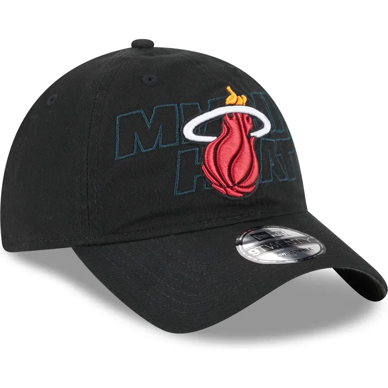 cepur-izliekta-melns-regulejama-lente-9twenty-draft-edition-2023-no-miami-heat-nba-no-new-era