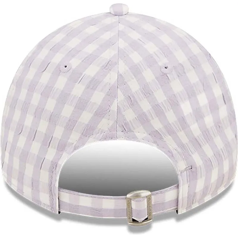 hellviolette-gebogene-verstellbare-damenkappe-9twenty-gingham-der-new-york-yankees-mlb-von-new-era
