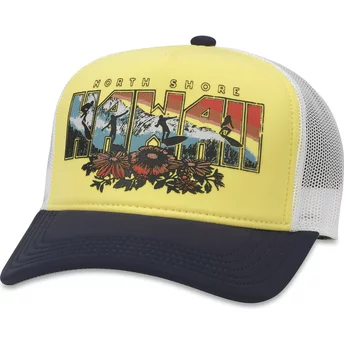 American Needle Hawaii North Shore Riptide Valin Yellow, White and Black Snapback Trucker Hat
